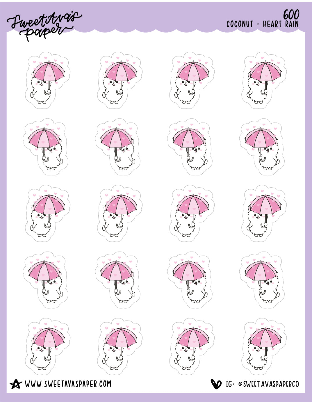 Raining Love Hearts Planner Stickers - Coconut the Puppy [600]