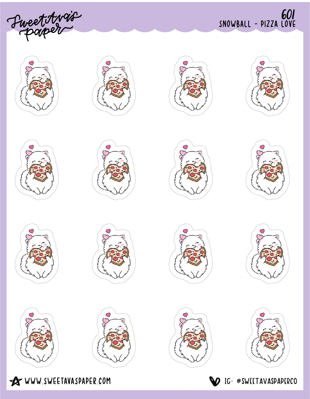 Heart Shaped Pizza Planner Stickers - Snowball The Cat - [601]
