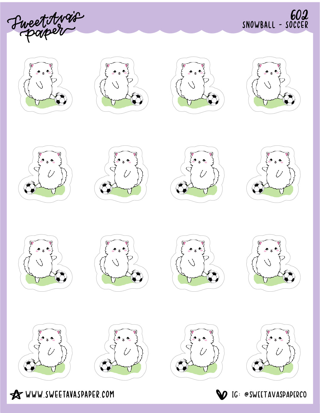 Soccer Planner Stickers - Snowball The Cat - [602]
