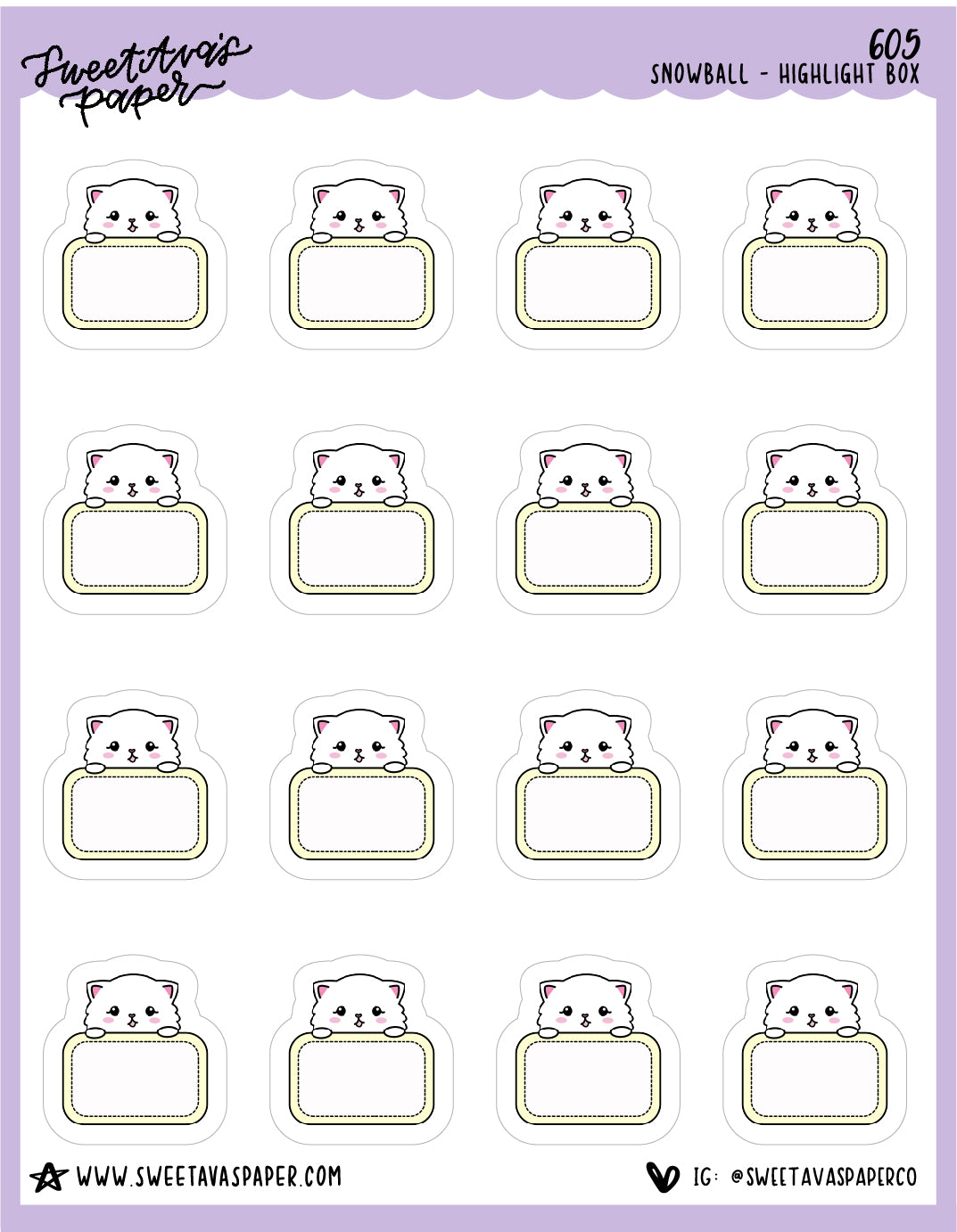 Highlight Planner Stickers - Snowball The Cat - [605]
