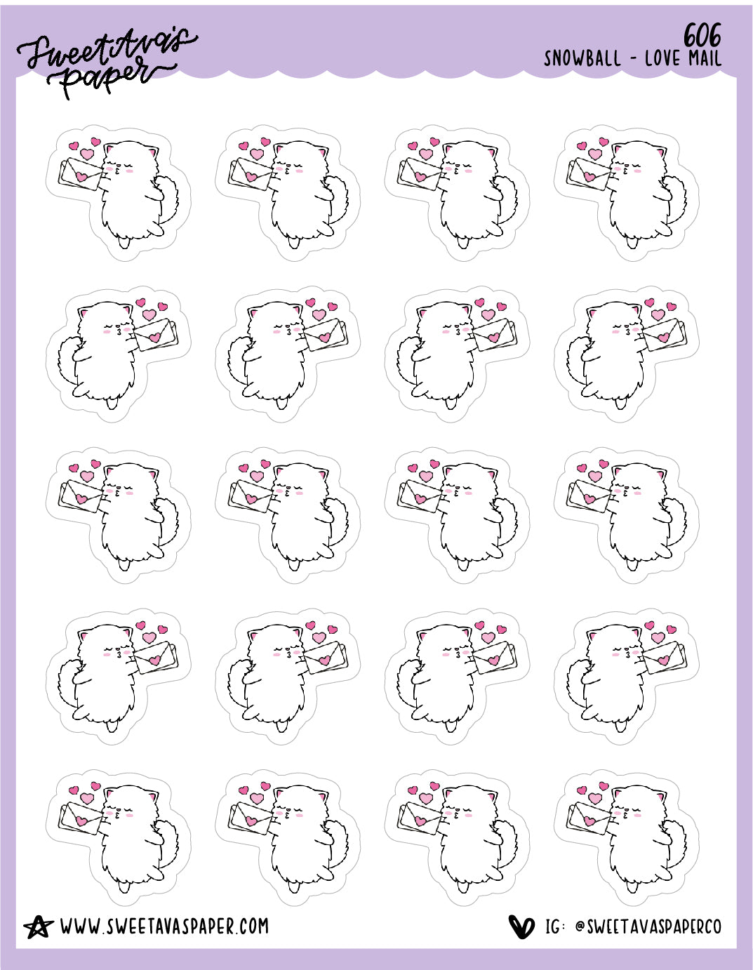 Snowball Love Letters Planner Stickers - Snowball The Cat - [606]