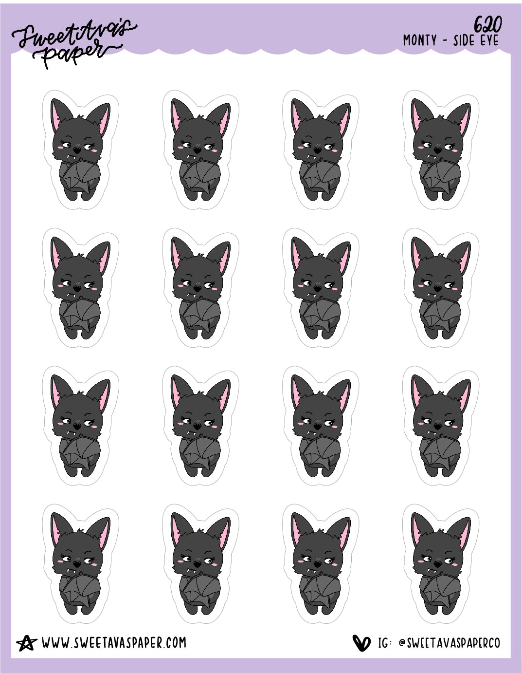 Side Eye Planner Stickers - Monty The Bat - [620]