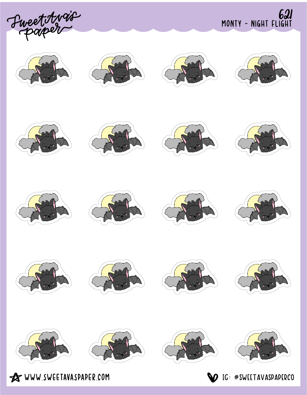 ICON SIZE - Stay Up Late Planner Stickers - Monty The Bat - [621]