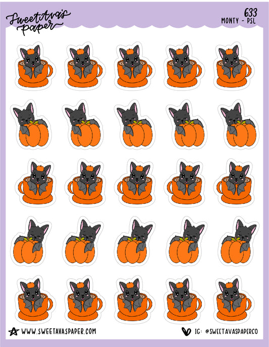 ICON SIZE - Pumpkin Spice Latte Planner Stickers - Monty The Bat - [633]