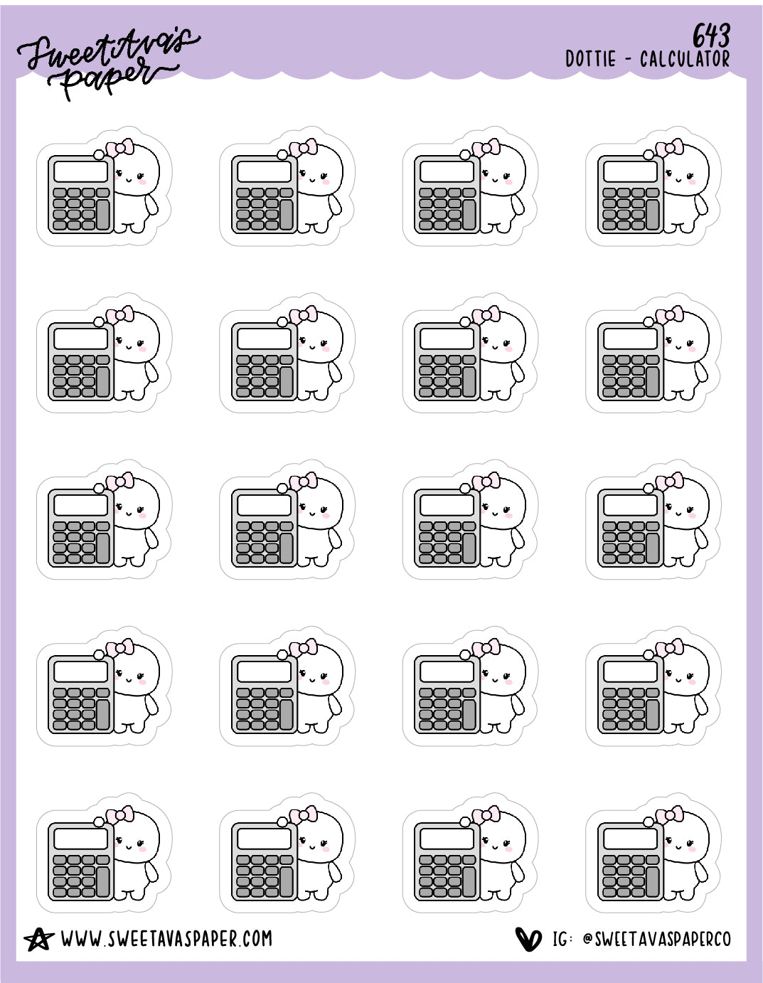 Calculator Planner Stickers - Dottie The Sugar Bug - [643]