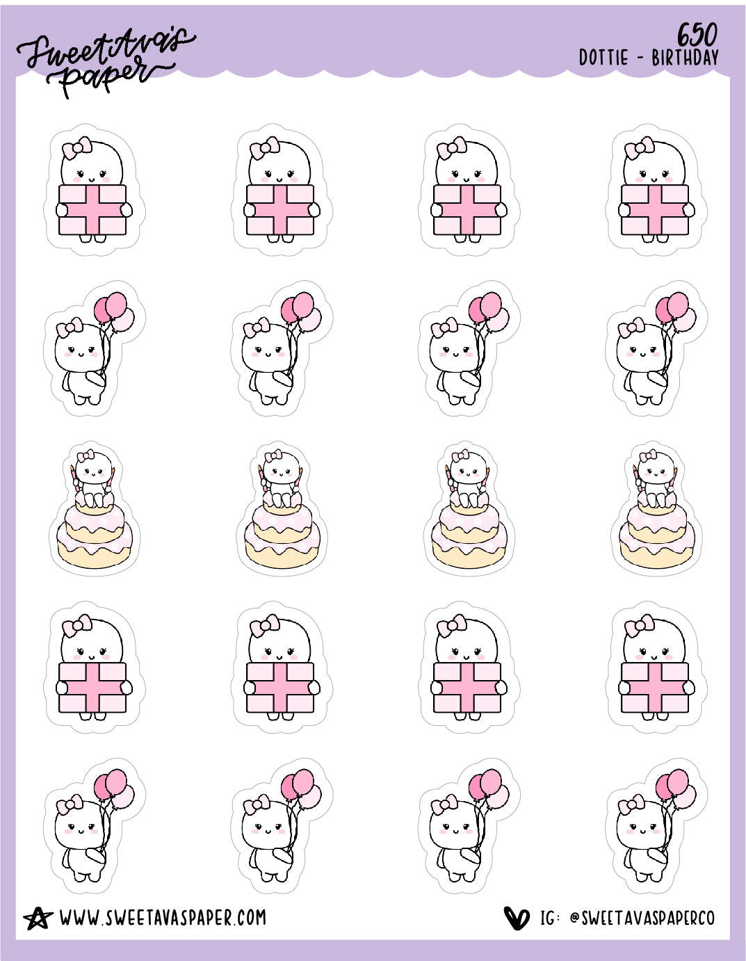 Birthday Planner Stickers - Dottie The Sugar Bug - [650]