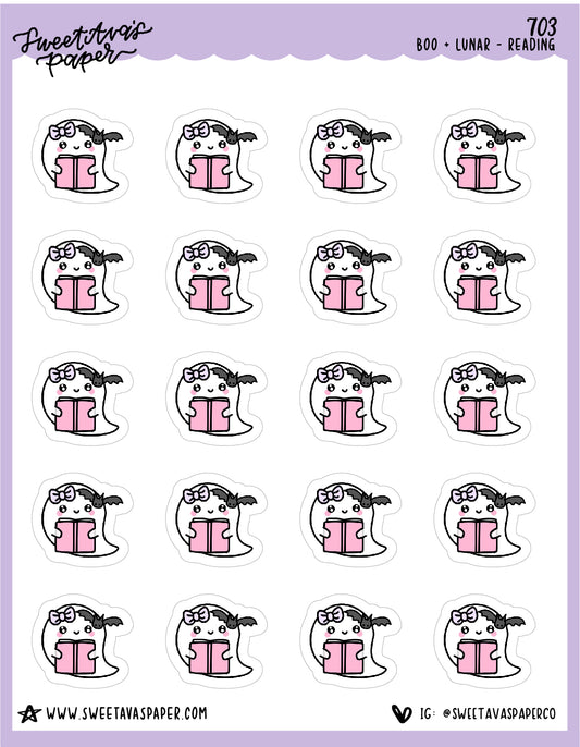 Reading a Book Planner Stickers - Boo and Lunar [703]