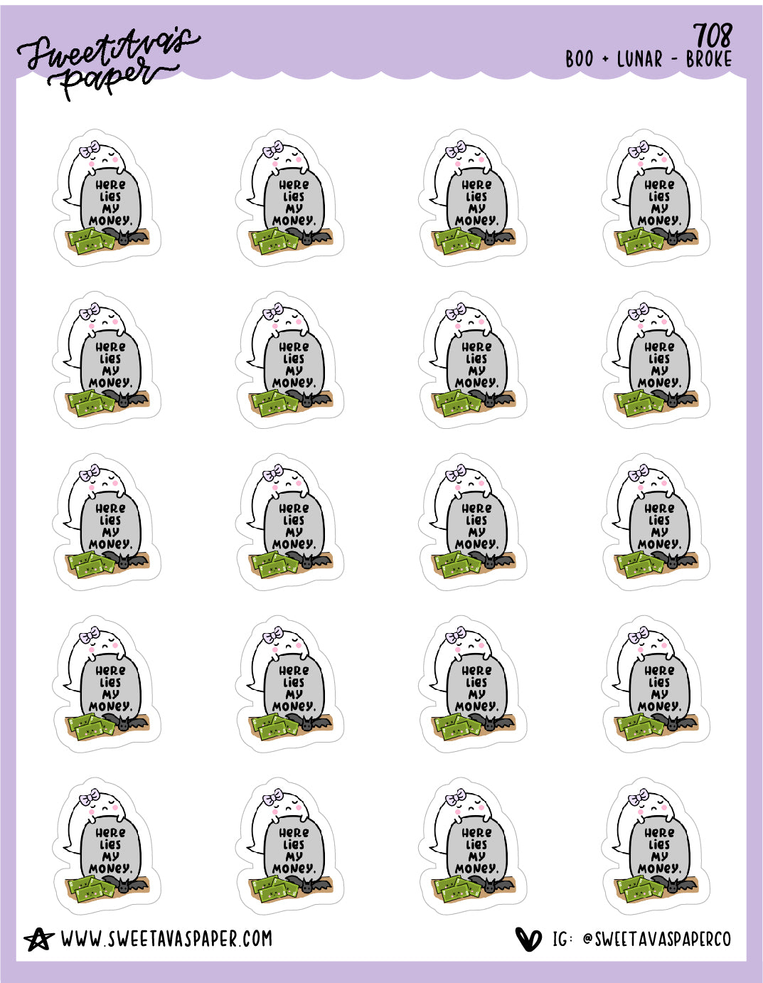 Here Lies My Money Planner Stickers - Boo and Lunar [708]