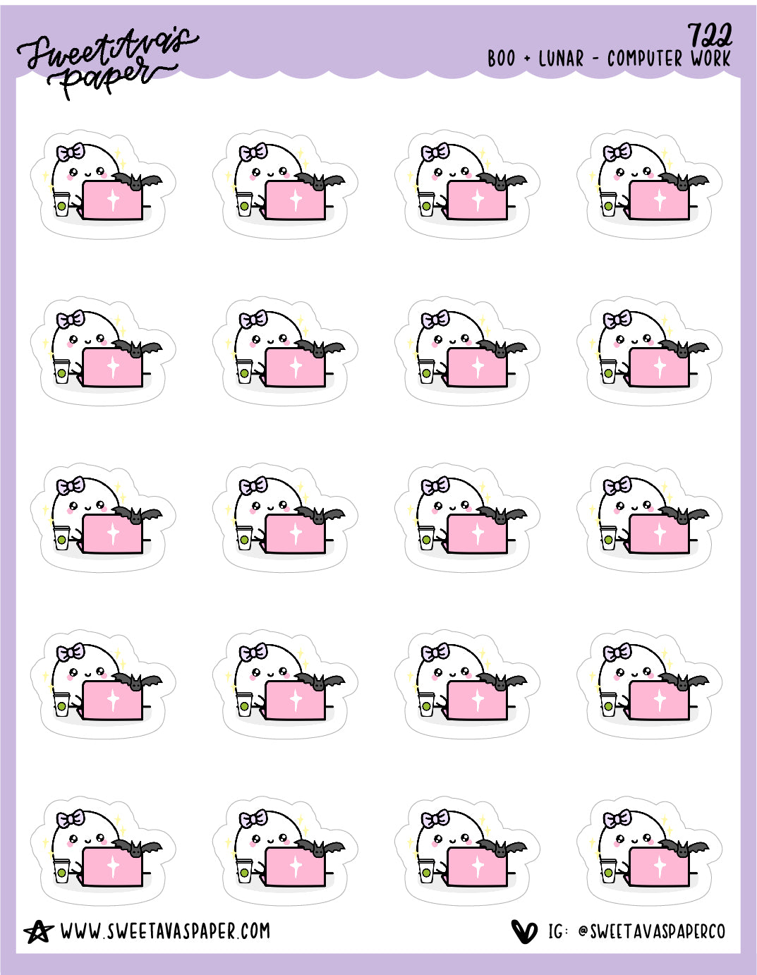 Pink Laptop Planner Stickers - Boo and Lunar [722]