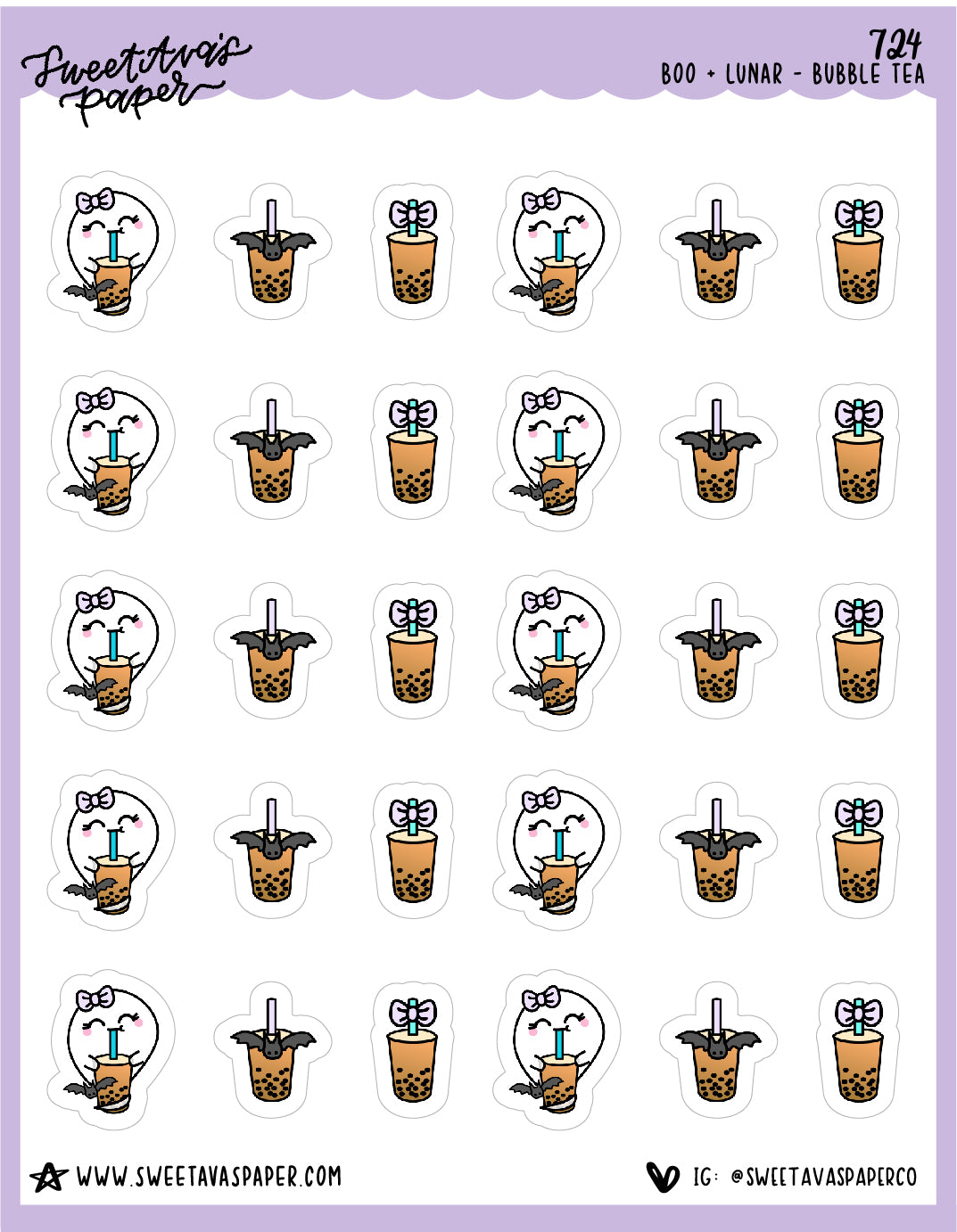 Small - Bubble Tea Planner Stickers - Boo and Lunar [724]