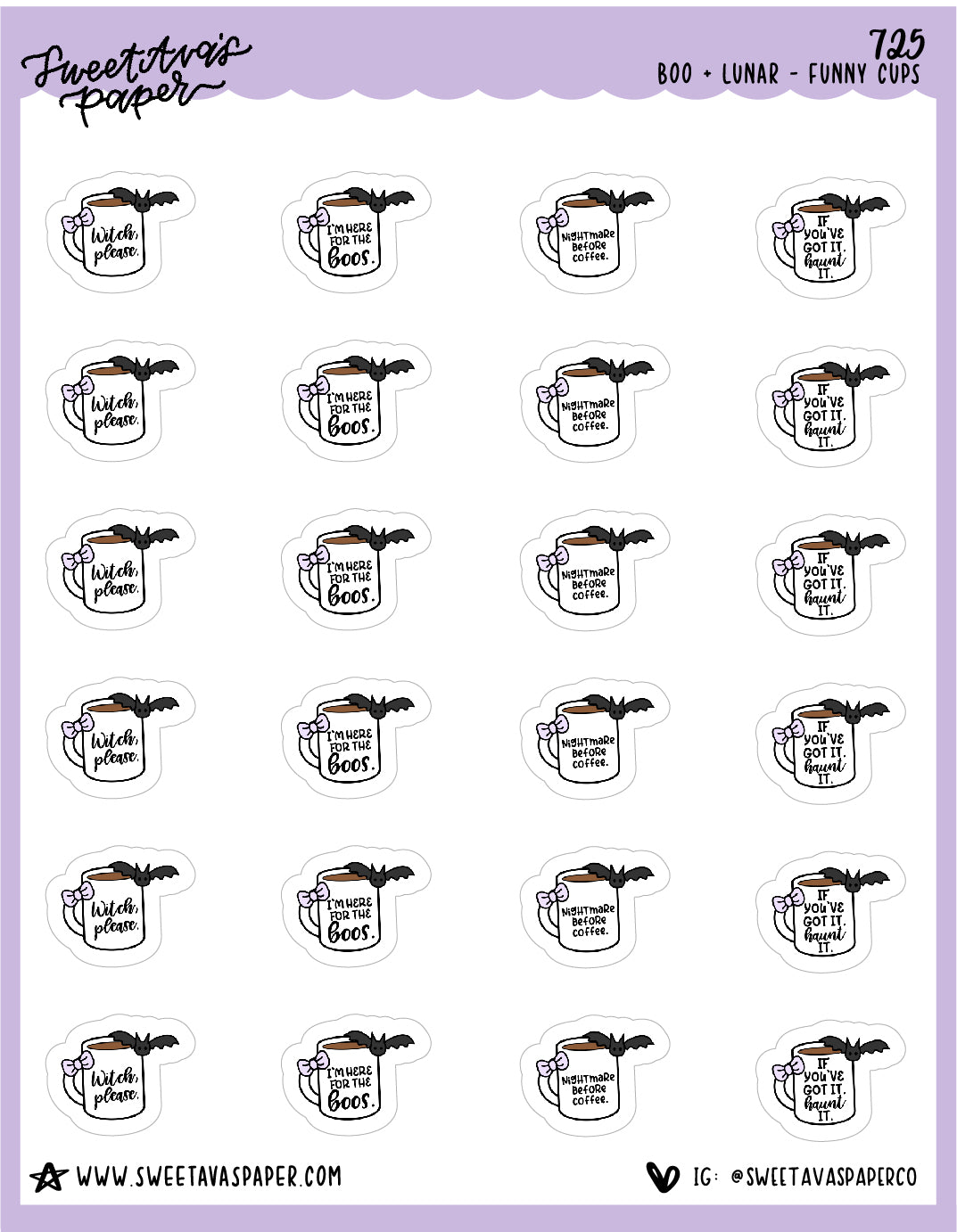 ICON SIZE - Small - Mugs Planner Stickers - Boo and Lunar [725]
