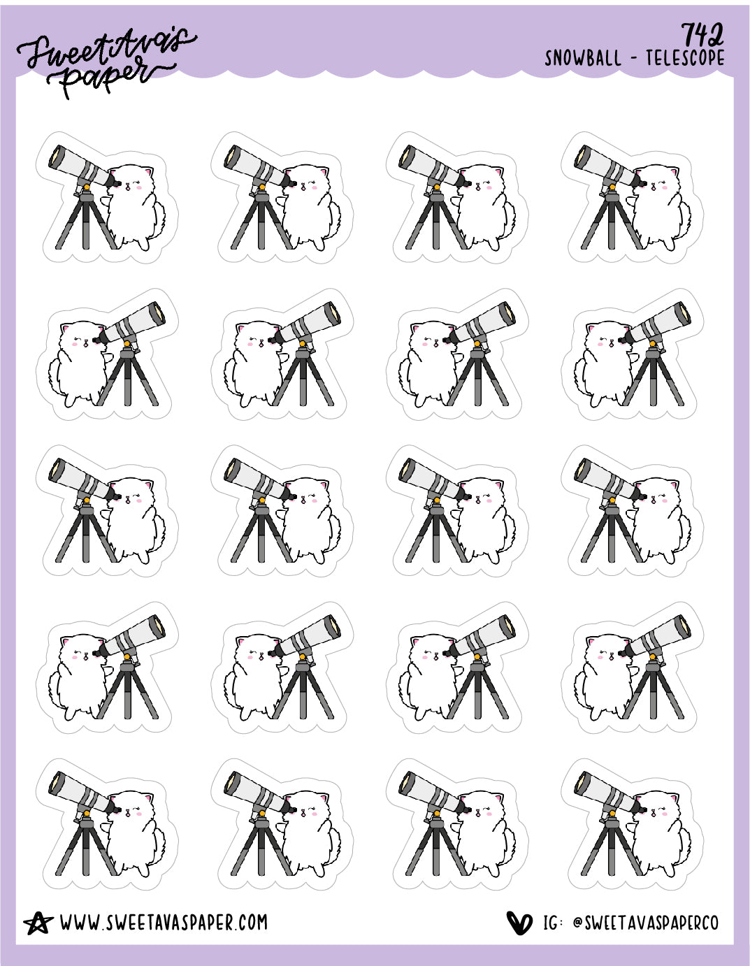 ICON SIZE - Telescope Planner Stickers - Snowball The Cat - [742]