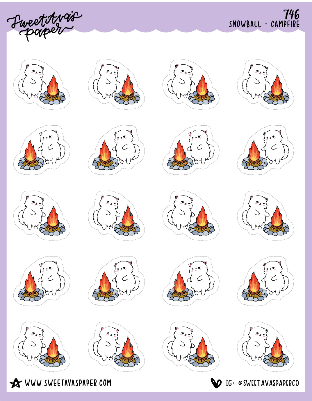 Campfire Planner Stickers - Snowball The Cat - [746]