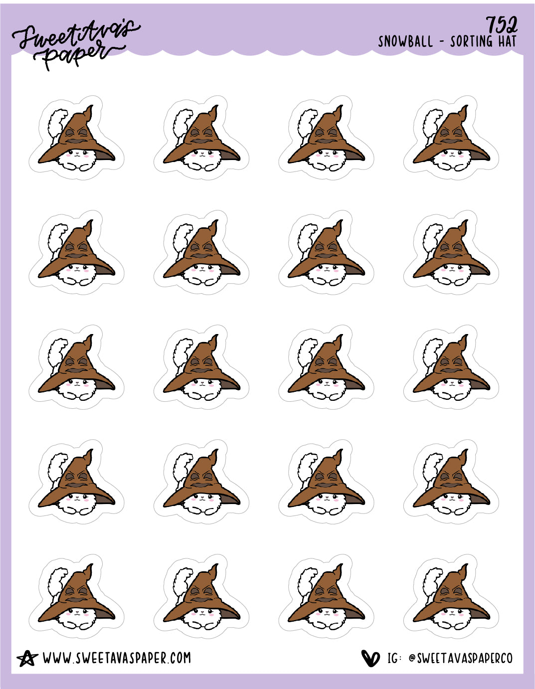 ICON SIZE - Sorting Hat Planner Stickers - Snowball The Cat - [752]