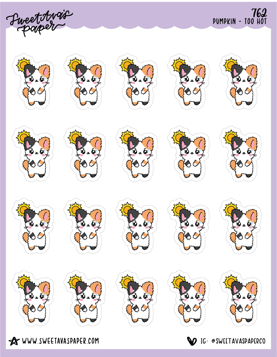 ICON SIZE - Too Hot Planner Stickers - Pumpkin The Cat - [762]