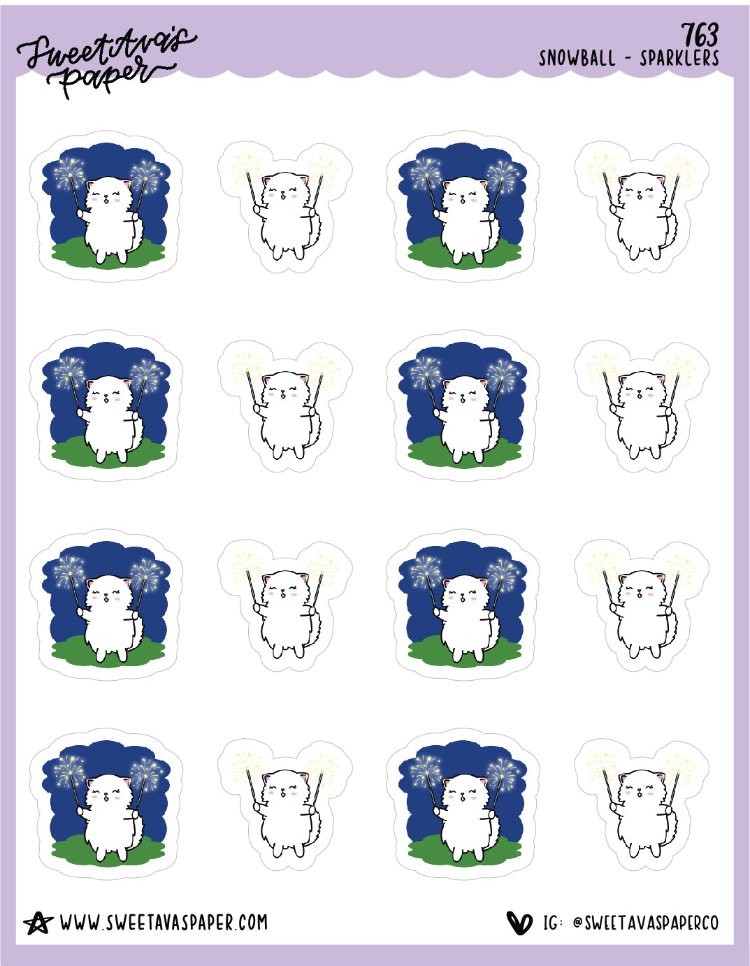 ICON SIZE - Sparklers Planner Stickers - Snowball The Cat - [763]