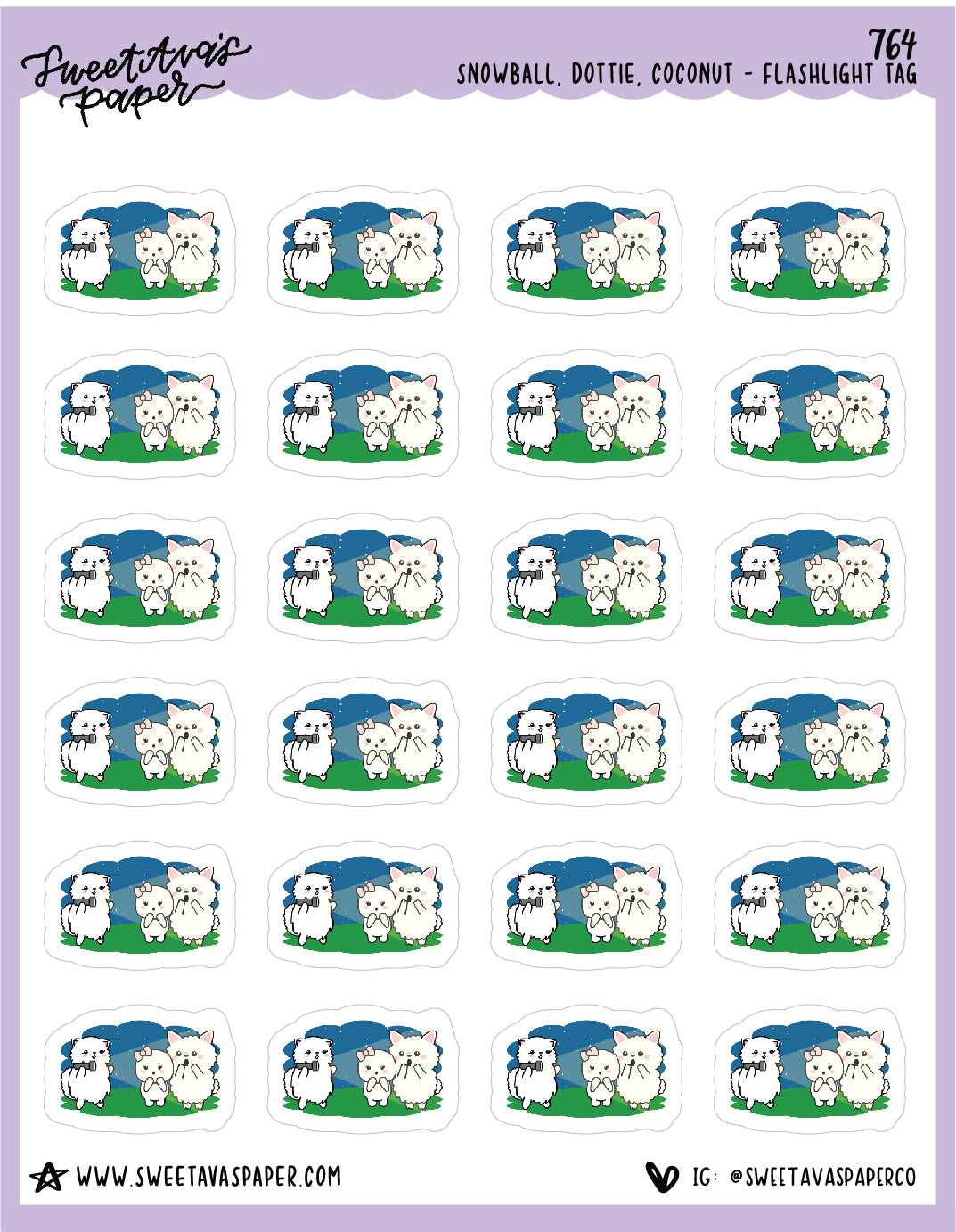 ICON SIZE - Flashlight Tag Planner Stickers - Snowball The Cat - [764]