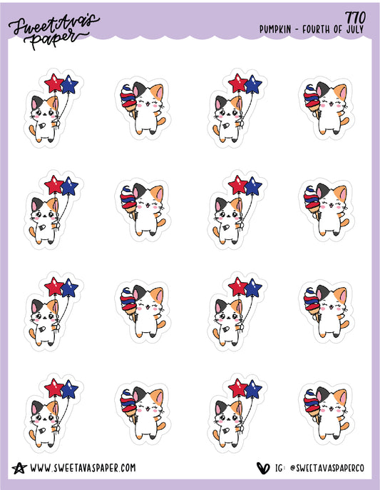 ICON SIZE - Fourth Of July Planner Stickers - Pumpkin The Cat - [770]