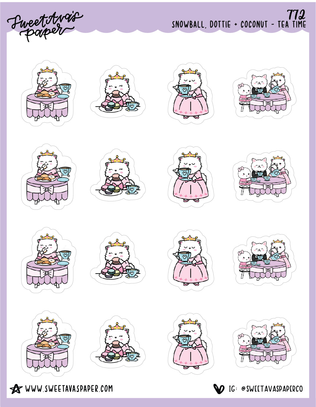 Fancy Tea Party Planner Stickers - Snowball The Cat - [772]