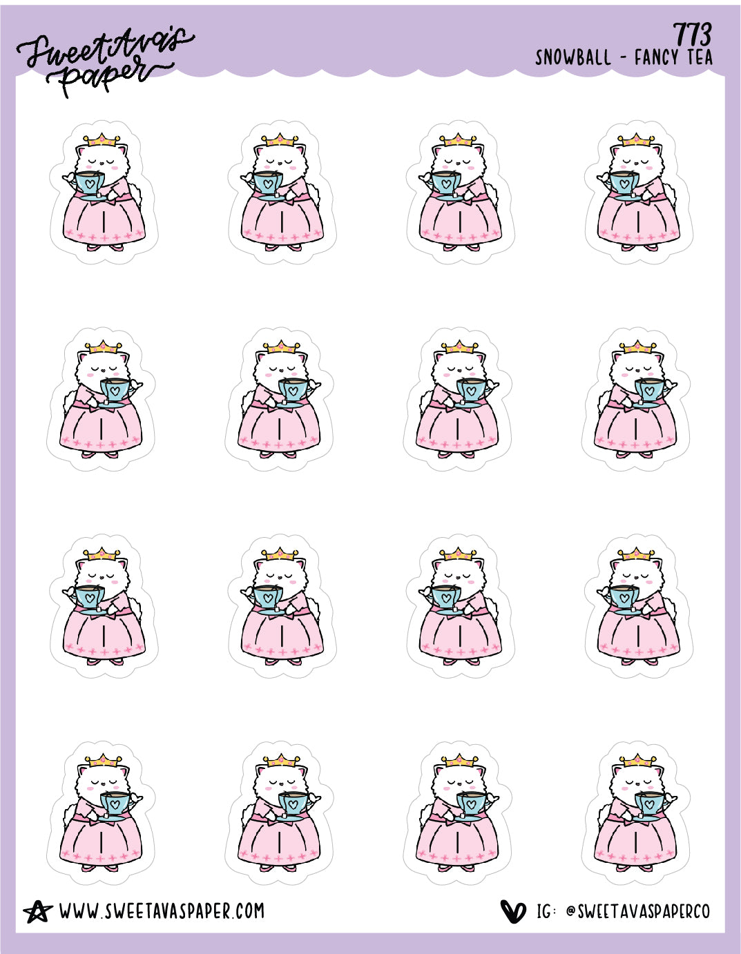 Pinky Out Tea Planner Stickers - Snowball The Cat - [773]