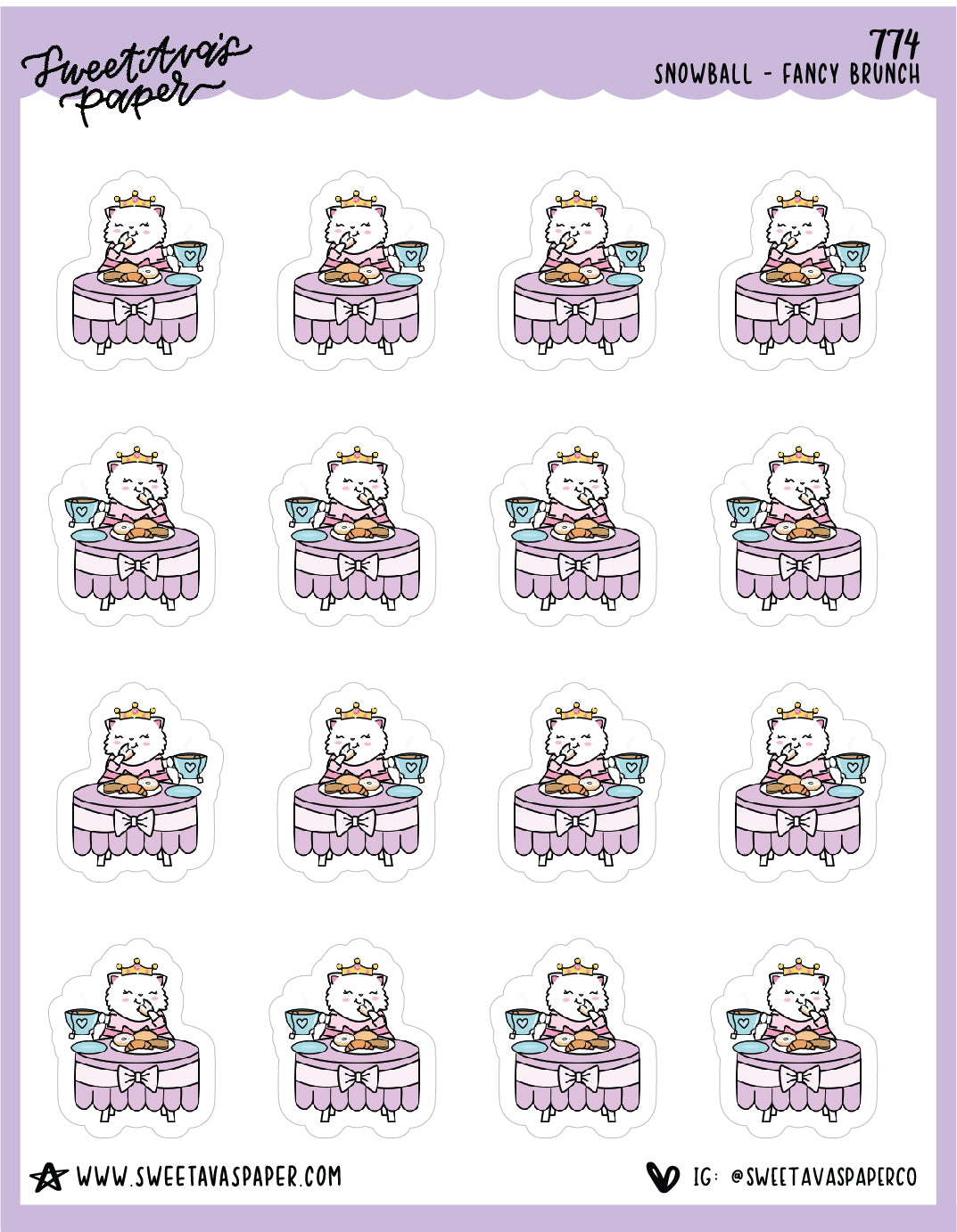 Brunch with Tea Planner Stickers - Snowball The Cat - [774]