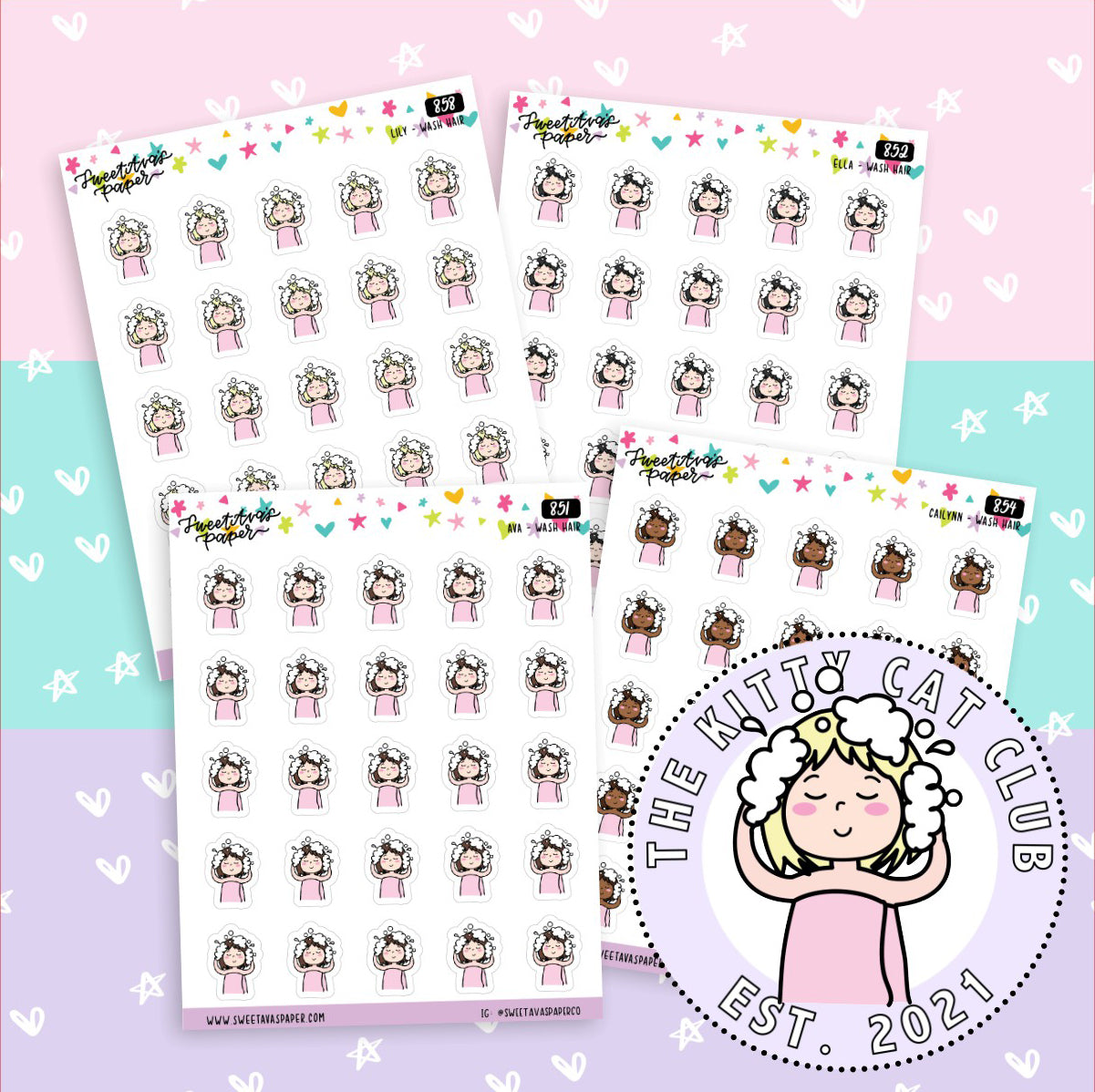 Wash Hair Planner Stickers - The Kitty Cat Club