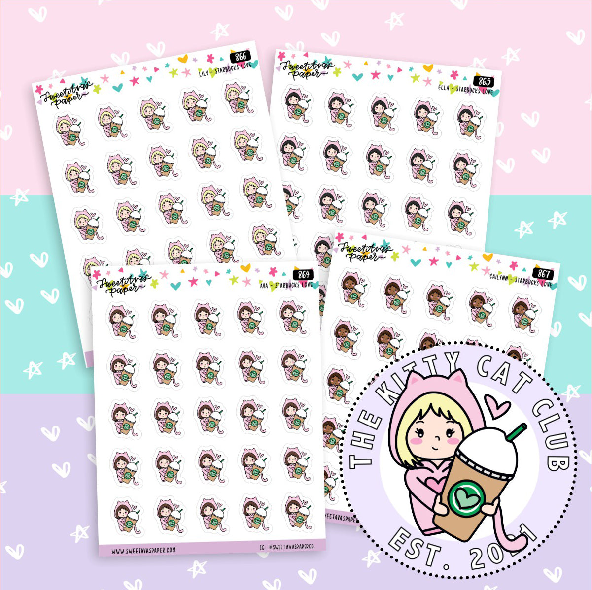 Green Iced Coffee Planner Stickers - The Kitty Cat Club