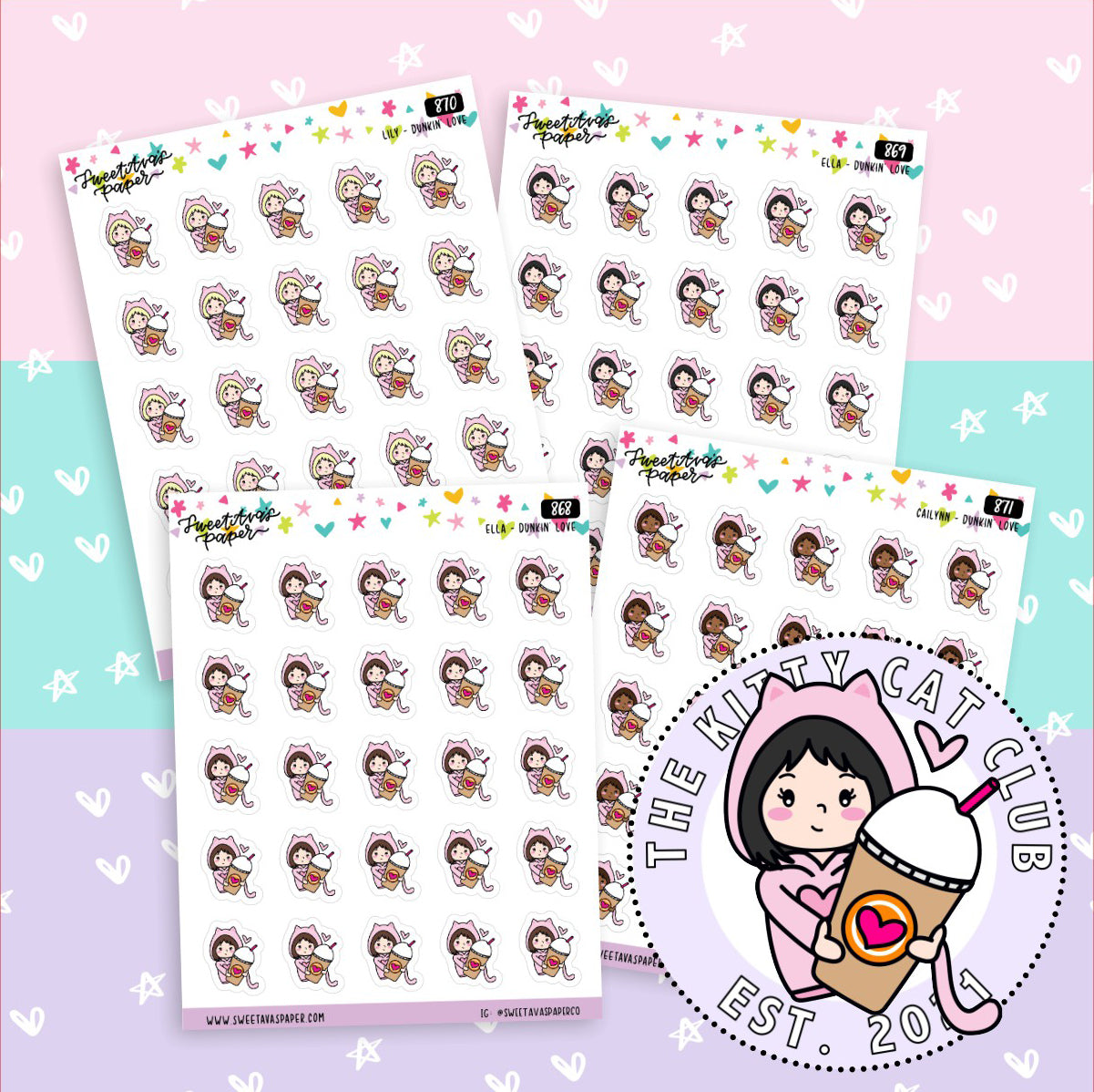 Pink & Orange Iced Coffee Planner Stickers - The Kitty Cat Club