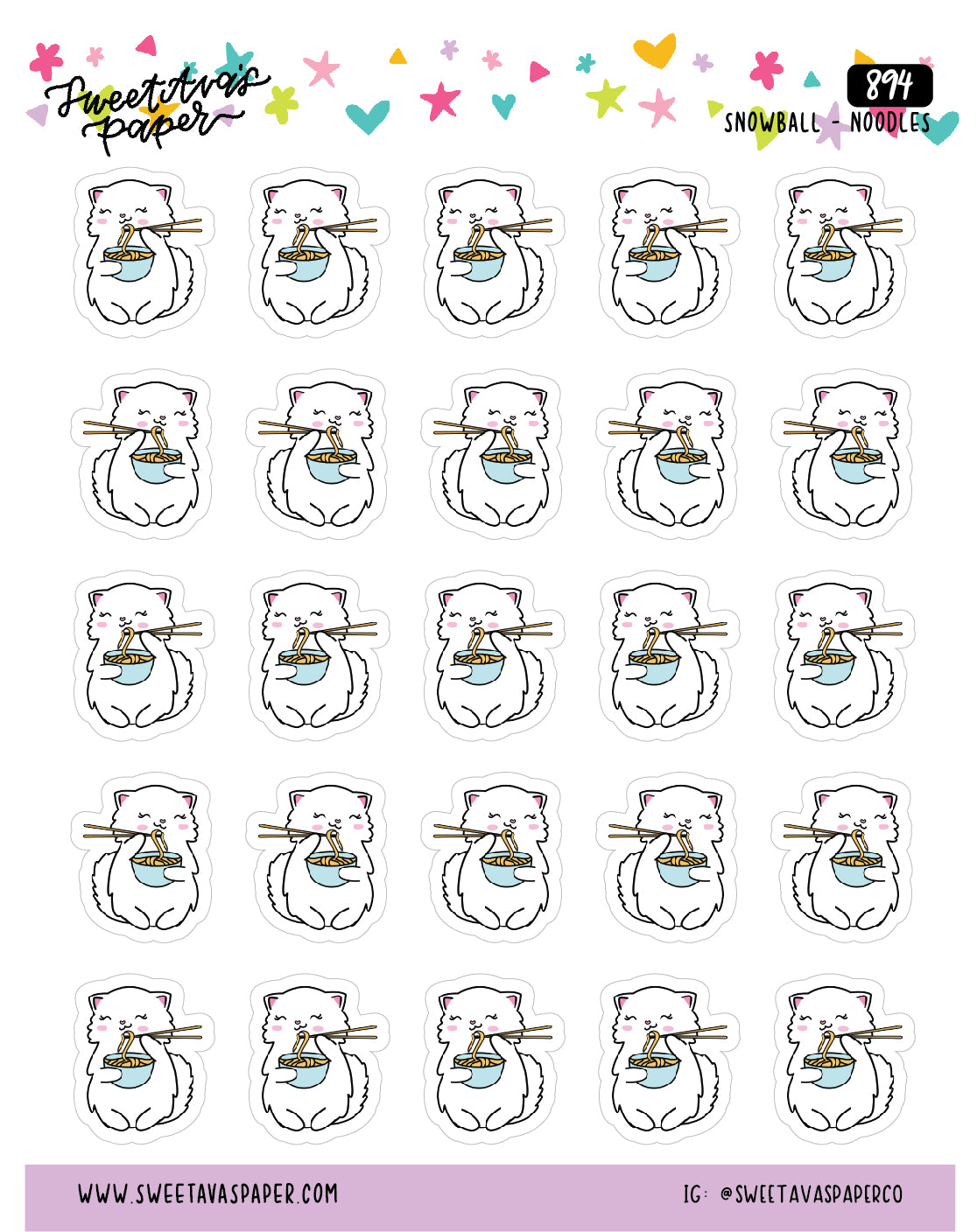 Noodles Planner Stickers - Snowball The Cat - [894]