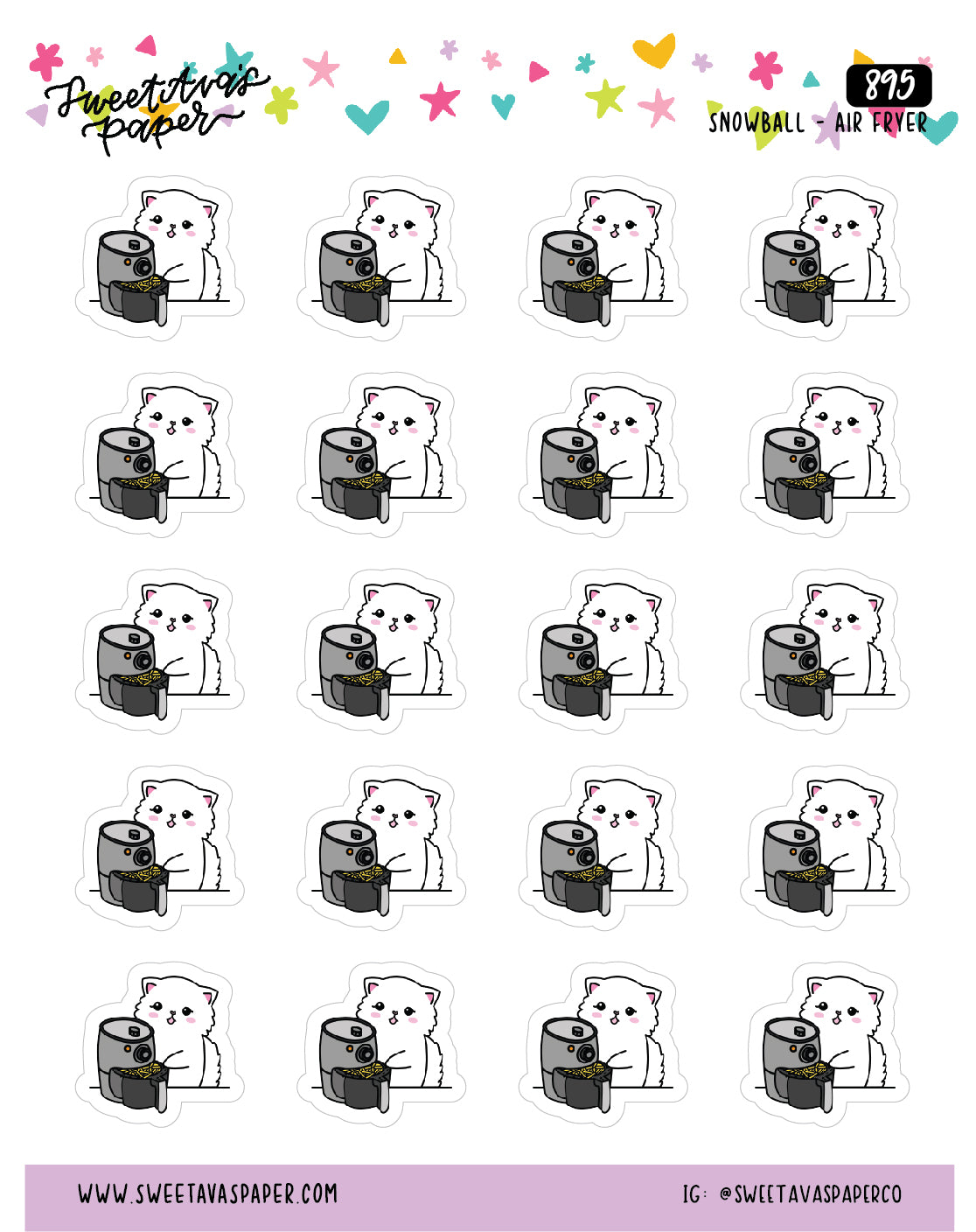 Air Fryer Planner Stickers - Snowball The Cat - [895]