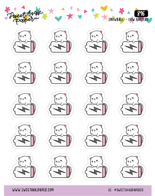 Low Battery Planner Stickers - Snowball The Cat - [896]