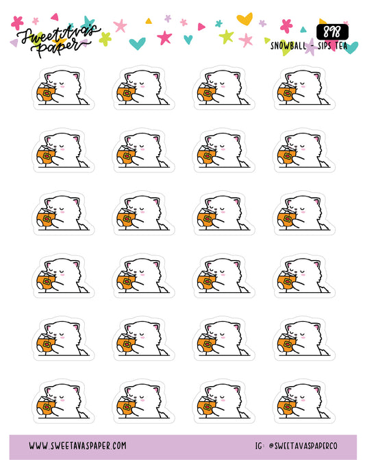 Sips Tea Planner Stickers - Snowball The Cat - [898]
