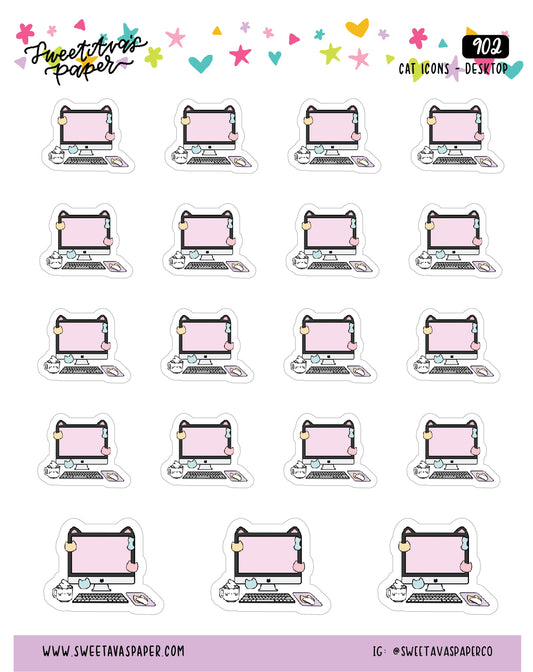 Cat Computer Desk Planner Stickers - Cat Shaped Icons - [902]