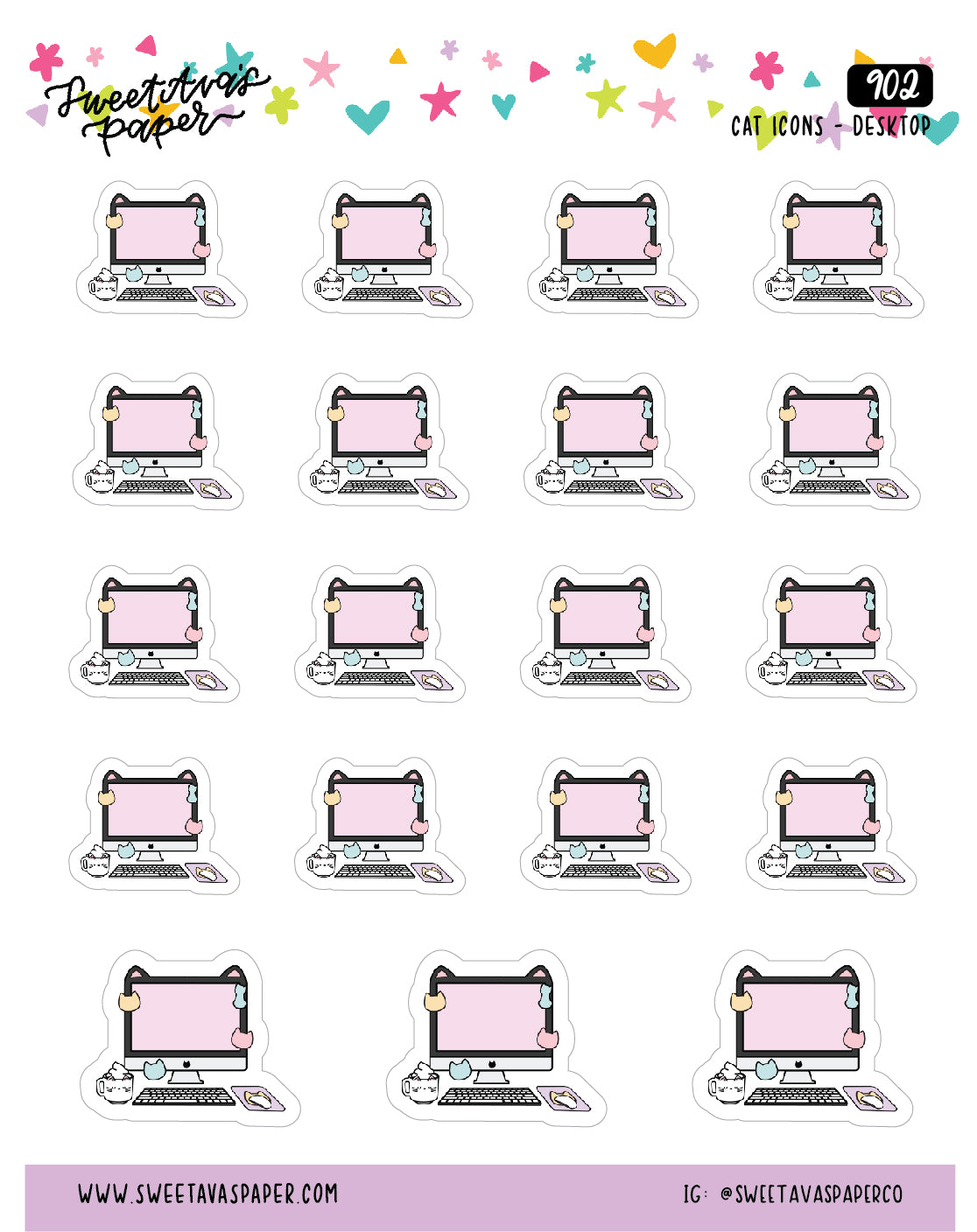 Cat Computer Desk Planner Stickers - Cat Shaped Icons - [902]