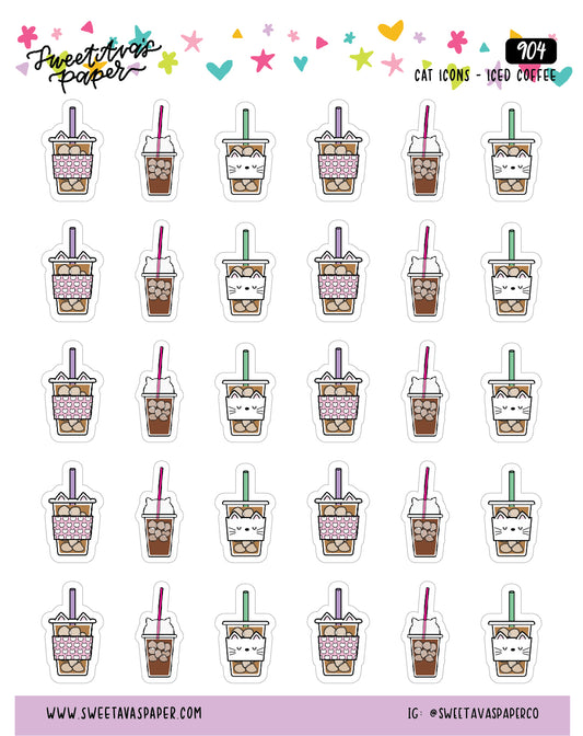 Iced Coffee Cat Cups Planner Stickers - Cat Shaped Icons -  [904]
