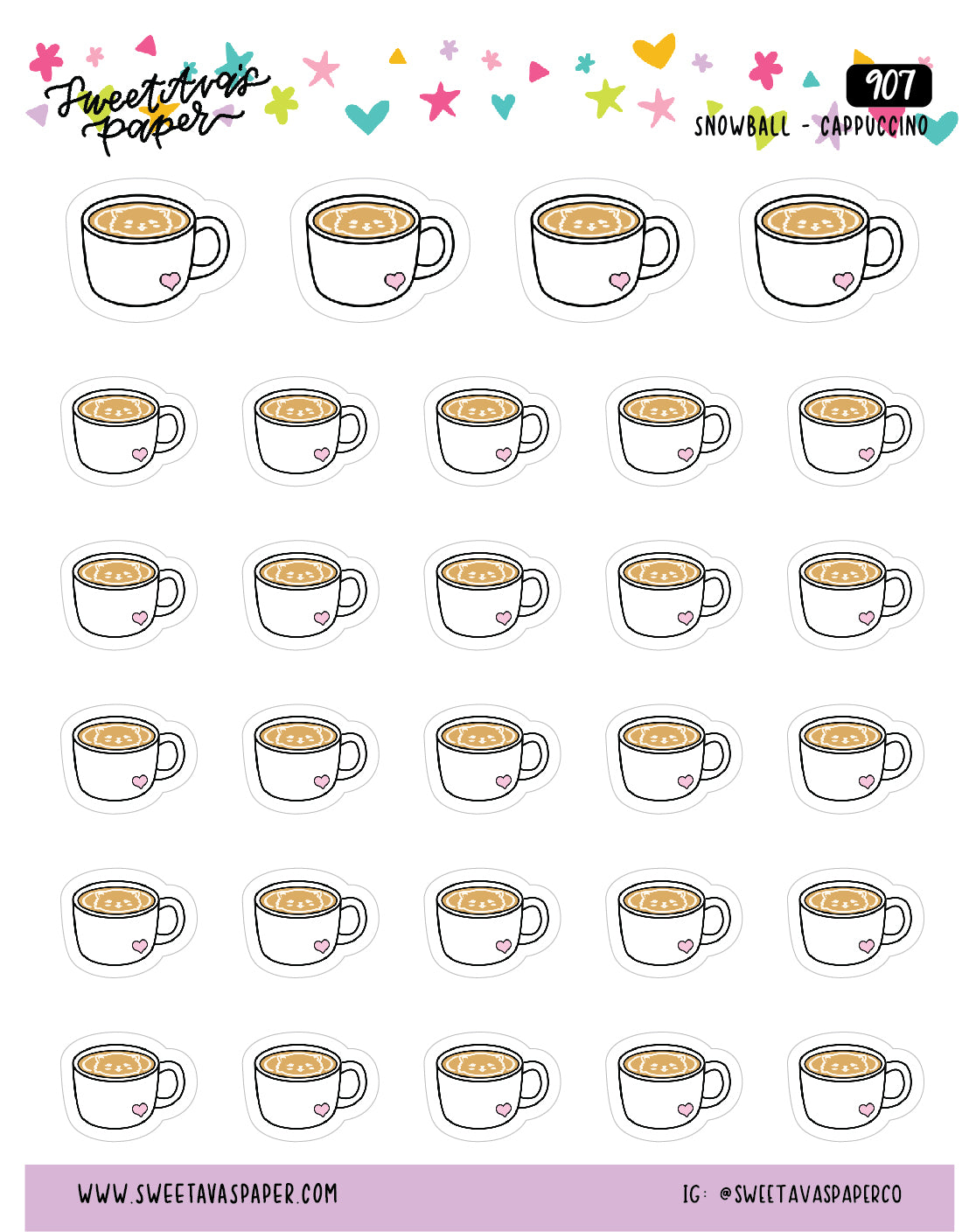 Cappuccino Planner Stickers - Cat Shaped Icons - Snowball The Cat [907]