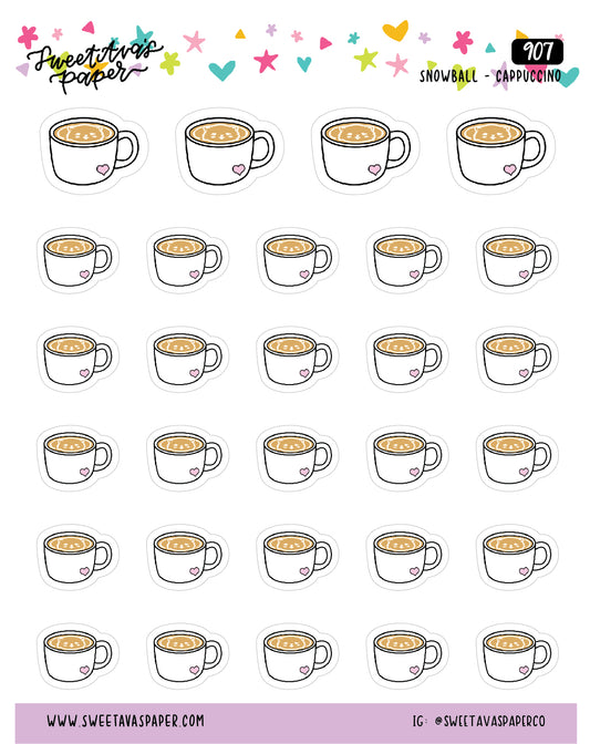 Cappuccino Planner Stickers - Cat Shaped Icons - Snowball The Cat [907]