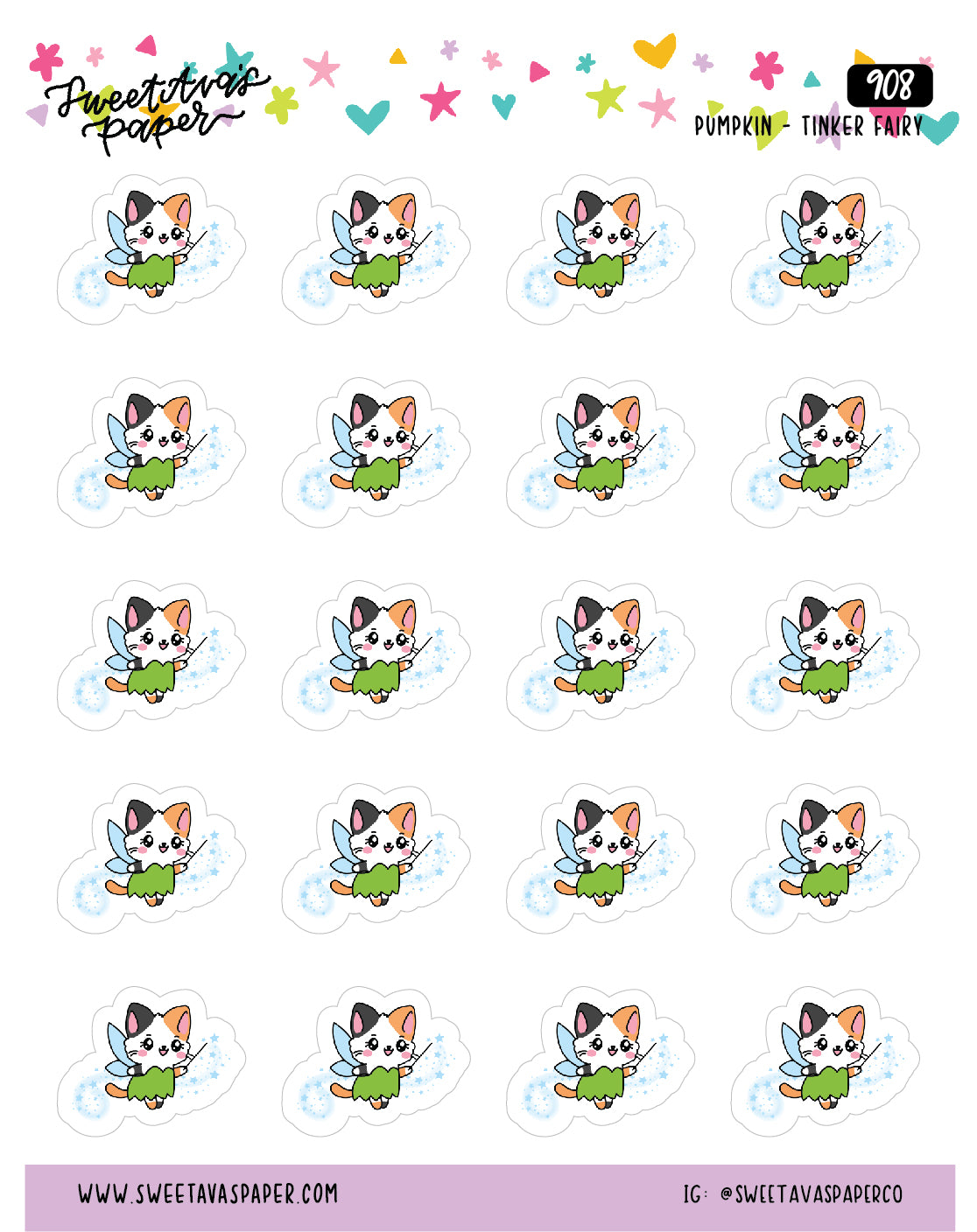 Pixie Dust Fairy Planner Stickers - Pumpkin The Calico Cat - [908]