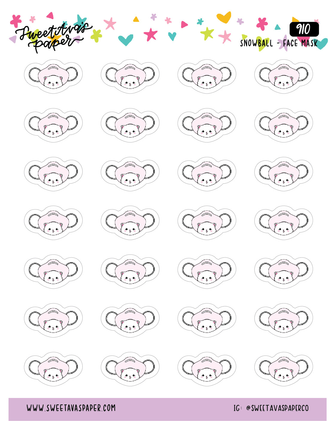 Face Mask Planner Stickers - Snowball The Cat - [910]