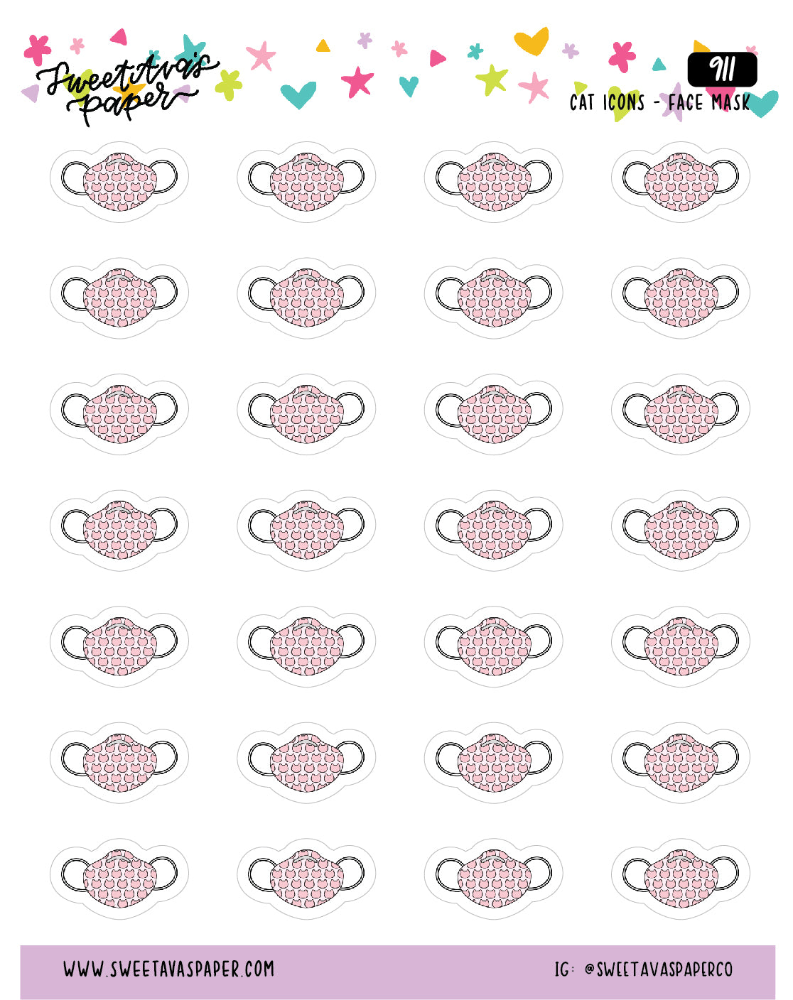 Kitty Face Mask Planner Stickers - Cat Shaped Icons - [911]