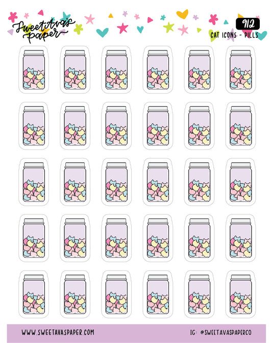 Pills / Medicine Planner Stickers - Cat Shaped Icons - [912]