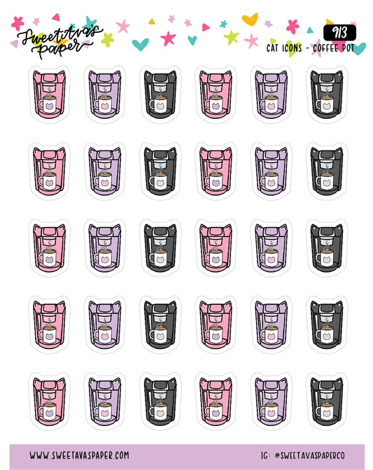 Cat Shaped Single Serve Coffee Machine Planner Stickers - Cat Shaped Icons - [913]