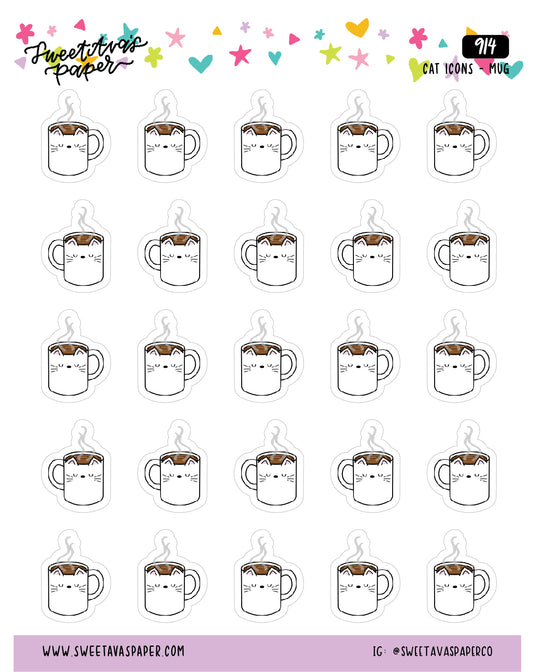 Cat Face Mug Planner Stickers - Cat Shaped Icons - [914]