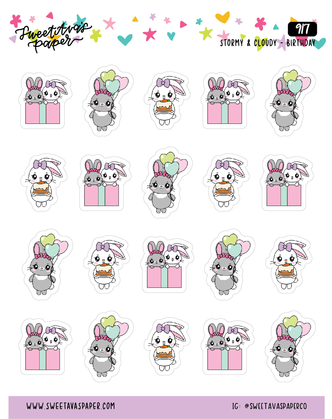Birthday Party Planner Stickers - Stormy & Cloudy Bunnies  - [917]