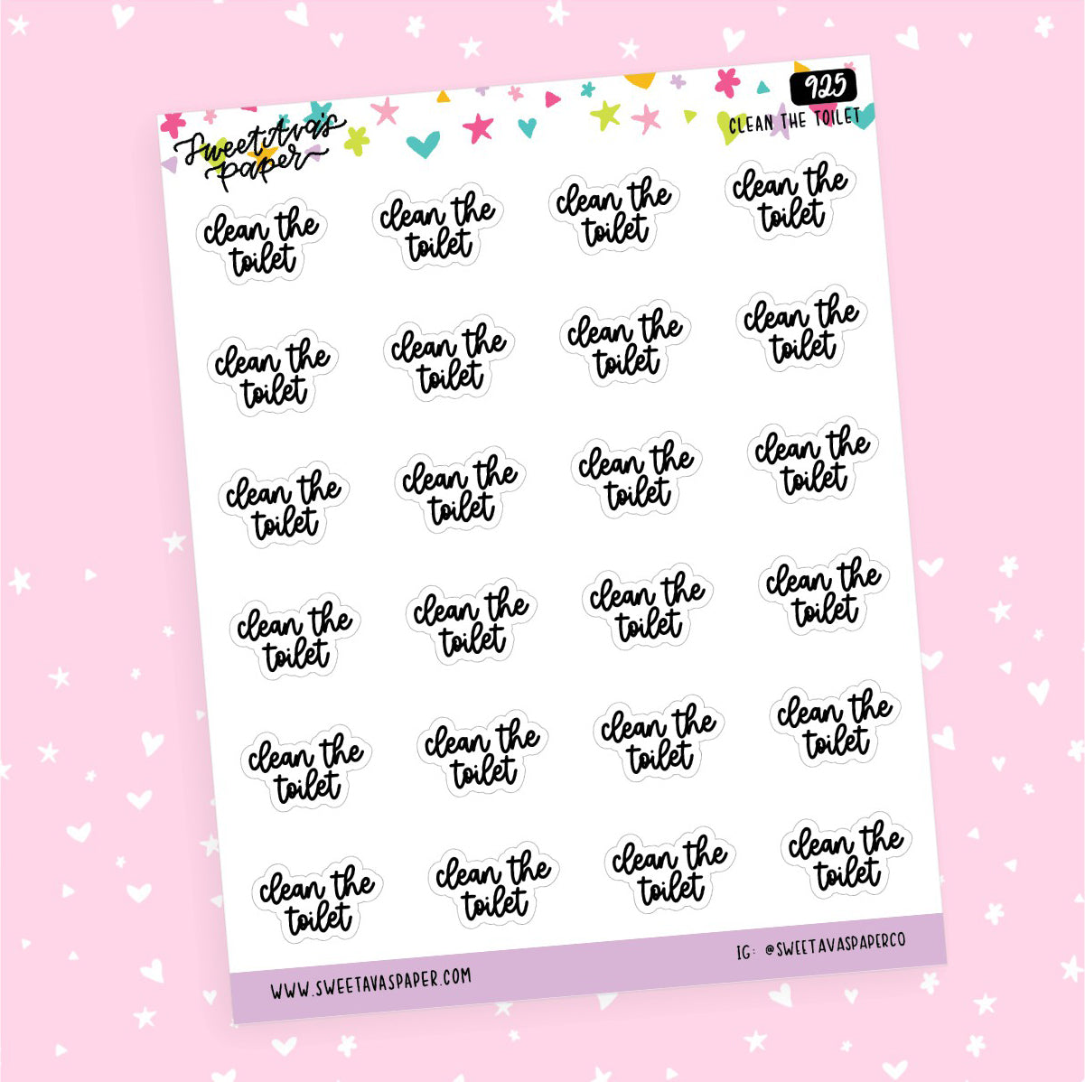 Clean The Toilet Planner Stickers - Script / Text - [925]