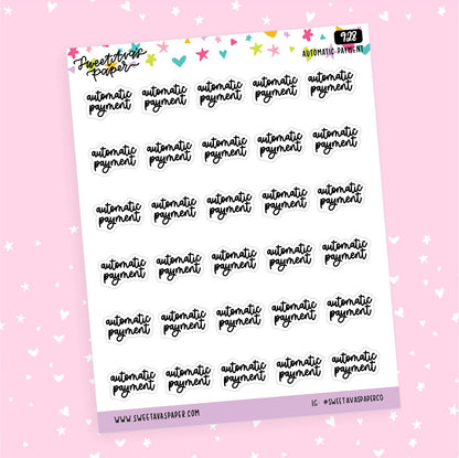 Automatic Payment Planner Stickers - Script / Text - [928]