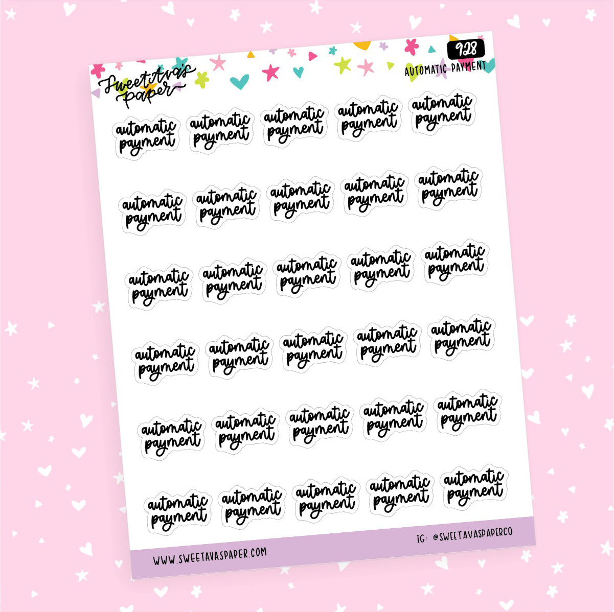 Automatic Payment Planner Stickers - Script / Text - [928]