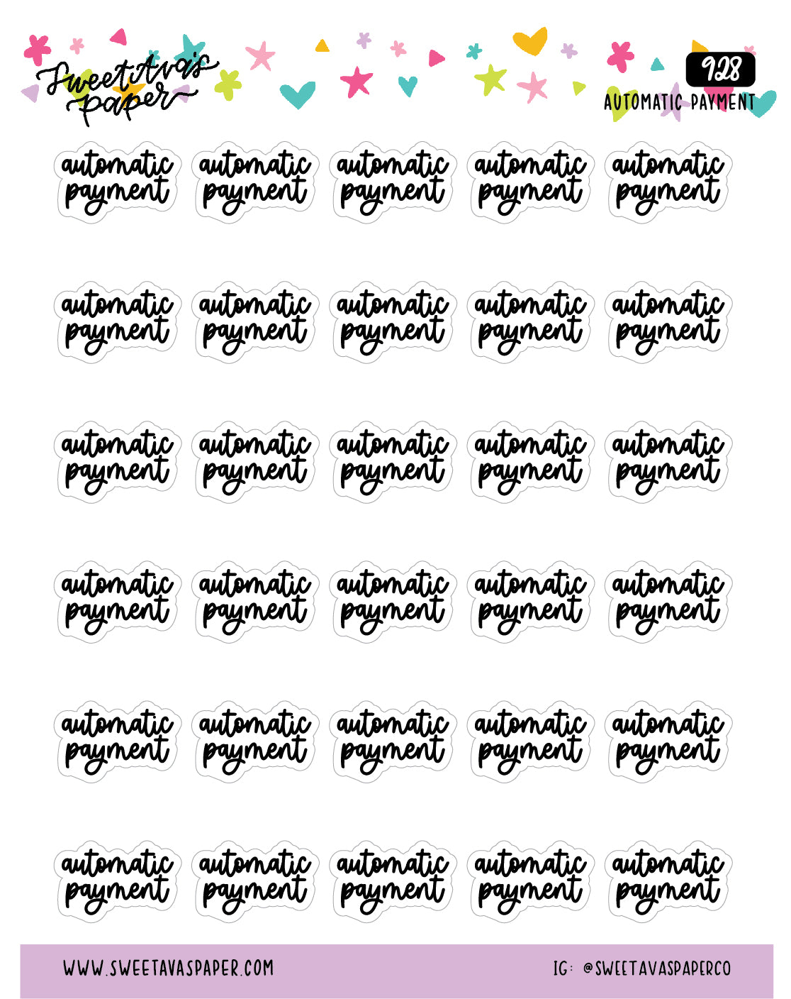 Automatic Payment Planner Stickers - Script / Text - [928]