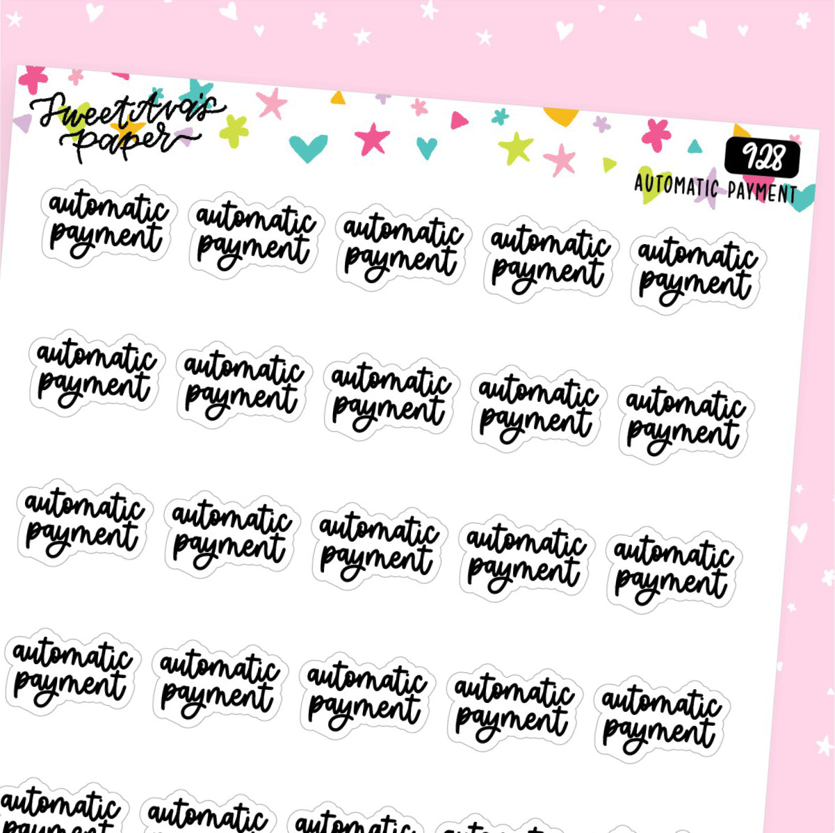 Automatic Payment Planner Stickers - Script / Text - [928]