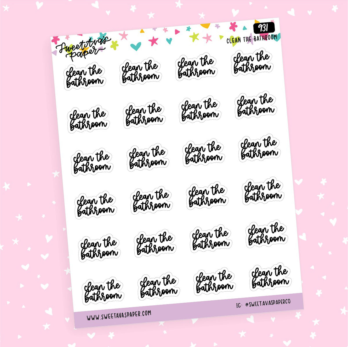 Clean The Bathroom Planner Stickers - Script / Text - [931]